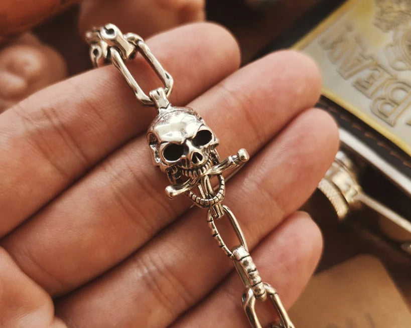 925 Sterling Silver Skull Bone Chain Bracelet. Skull earrings for her. Badass gifts for her. Badass gothic birthday gifts. Unique Badass Christmas gifts for badasses. Badass biker skull earrings. Badass Biker skull jewelry. Badass skull jewelry. Badass skull accessories. Unique Valentine gifts for her. Unique Anniversary gift for her. Unique Anniversary gift for my badass husband. Unique Badass Birthday gift for my badass girlfriend. Badass Birthday gift for my badass wife.