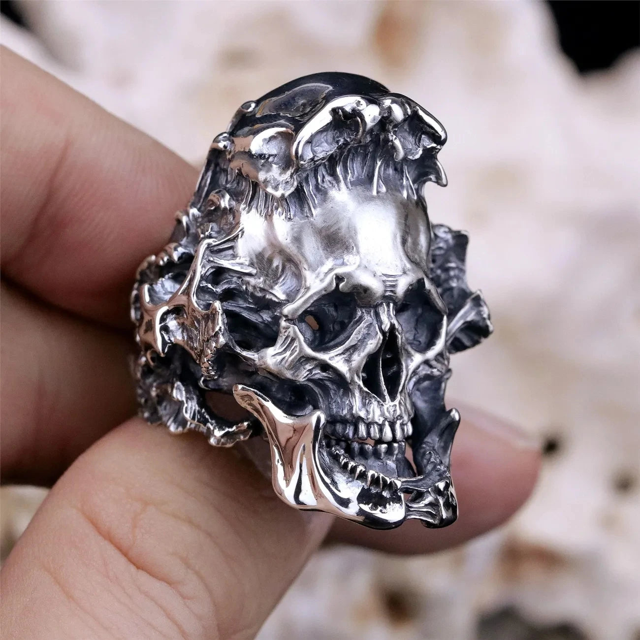 Adjustable Badass Skull Ring for Men and Women – "Breaking The Shell Rebirth". Badass skull accessories. Unique Valentine gifts for him. Unique Anniversary gift for him. Unique Anniversary gift for my badass husband. Unique Badass Birthday gift for my badass boyfriend. Badass Birthday gift for my badass husband. Badass gift for bikers.