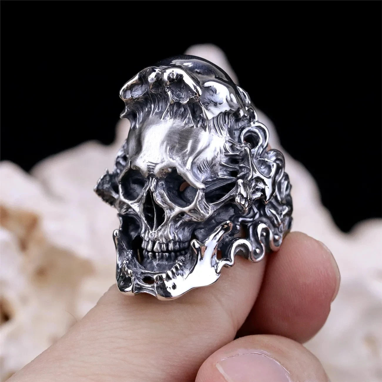 Adjustable Badass Skull Ring for Men and Women – "Breaking The Shell Rebirth". Badass skull accessories. Unique Valentine gifts for him. Unique Anniversary gift for him. Unique Anniversary gift for my badass husband. Unique Badass Birthday gift for my badass boyfriend. Badass Birthday gift for my badass husband. Badass gift for bikers.