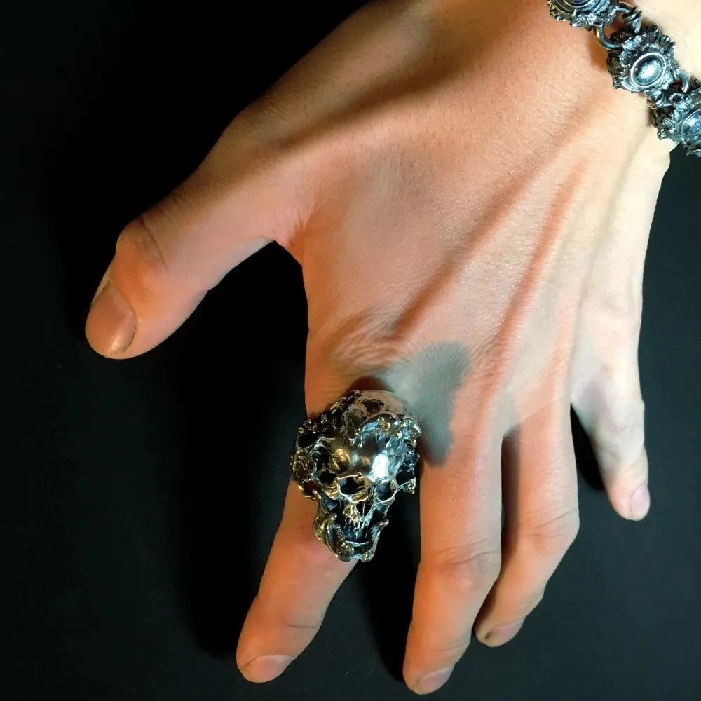 Adjustable Badass Skull Ring for Men and Women – "Breaking The Shell Rebirth". Badass skull accessories. Unique Valentine gifts for him. Unique Anniversary gift for him. Unique Anniversary gift for my badass husband. Unique Badass Birthday gift for my badass boyfriend. Badass Birthday gift for my badass husband. Badass gift for bikers.