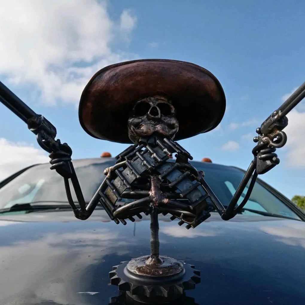 Cowboy Skull Gunner Hood Ornament – Resin Sculpture for Car Decoration. Unique Badass gifts for badass. Unique Badass birthday gifts. Unique Badass Biker Christmas gifts for badasses. Badass skull accessories. Unique Valentine gifts for him. Unique Anniversary gift for him. Unique Anniversary gift for my badass husband. Unique Badass Birthday gift for my badass boyfriend. Badass Birthday gift for my badass husband. Badass gift for bikers.