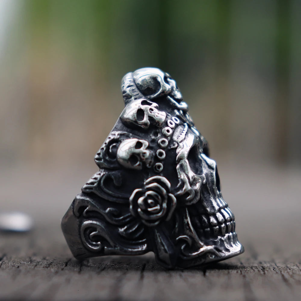 Titanium Steel Santa Muerte Death Skull Ring. Badass gifts for badass. Badass birthday gifts. Badass Christmas gifts for badasses. Badass biker skull ring. Badass Biker skull jewelry. Badass skull jewelry. Badass skull accessories. Valentine gifts for him. Anniversary gift for him. Anniversary gift for my badass husband. Badass Birthday gift for my badass boyfriend. Badass Birthday gift for my badass husband.