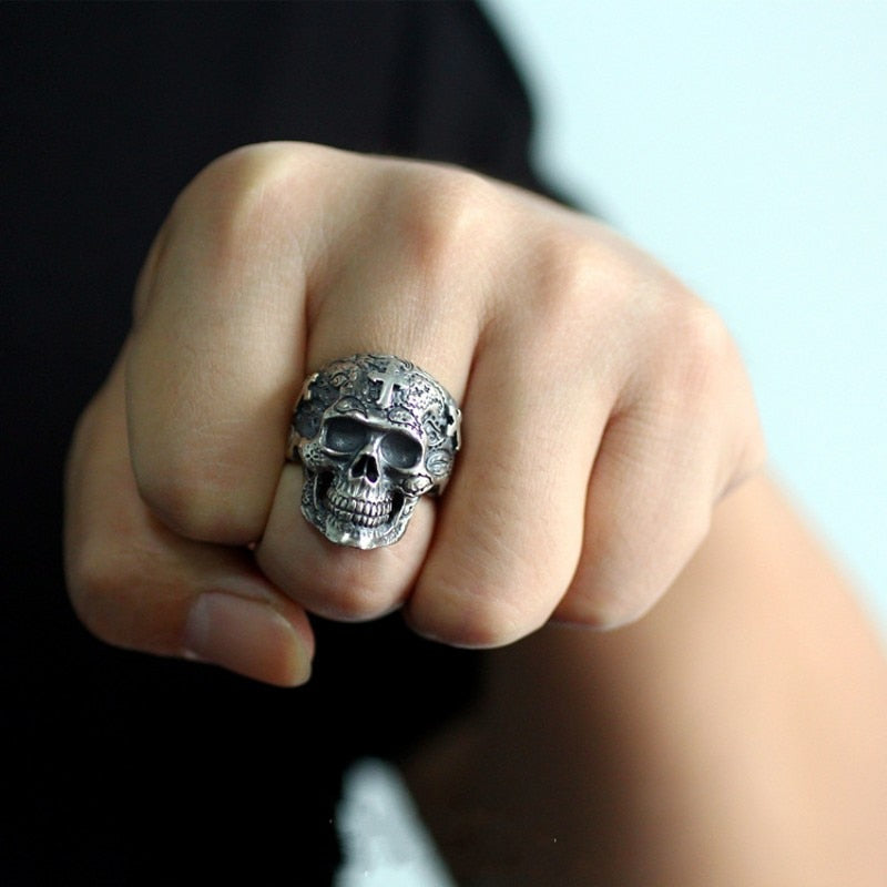 Domineering Skull Cross Ghost Head 925 Silver Handmade Ring. Badass skull rings. Skull rings for men and women. Badass skull jewelry. Badass biker jewelry. badass skull accessories. Valentine gifts for him. Anniversary gift for him. Anniversary gift for my badass husband. Badass Birthday gift for my badass boyfriend. Badass Birthday gift for my badass husband.
