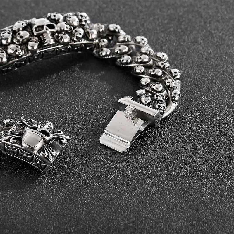 Punk Rock Stainless Steel Skull Men Bracelet Bangles. Badass gifts for badass. Badass birthday gifts. Badass Christmas gifts for badasses. Badass skull accessories. Valentine gifts for him. Anniversary gift for him. Anniversary gift for my badass husband. Badass Birthday gift for my badass boyfriend. Badass Birthday gift for my badass husband.