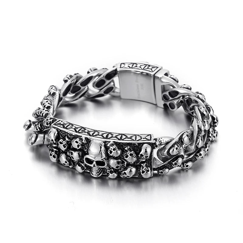 Punk Rock Stainless Steel Skull Men Bracelet Bangles. Badass gifts for badass. Badass birthday gifts. Badass Christmas gifts for badasses. Badass skull accessories. Valentine gifts for him. Anniversary gift for him. Anniversary gift for my badass husband. Badass Birthday gift for my badass boyfriend. Badass Birthday gift for my badass husband.