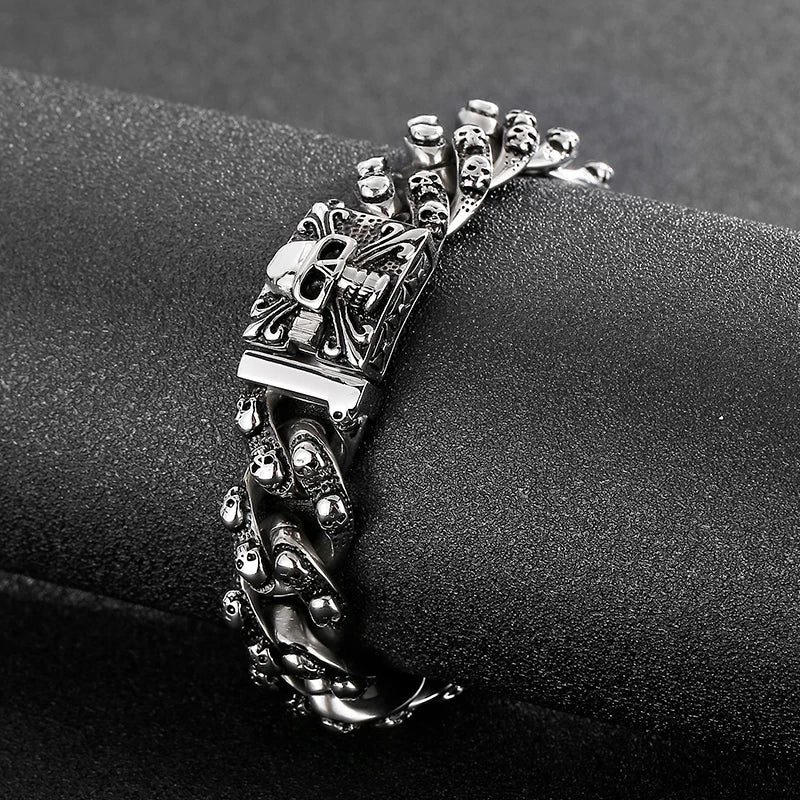 Punk Rock Stainless Steel Skull Men Bracelet Bangles. Badass gifts for badass. Badass birthday gifts. Badass Christmas gifts for badasses. Badass skull accessories. Valentine gifts for him. Anniversary gift for him. Anniversary gift for my badass husband. Badass Birthday gift for my badass boyfriend. Badass Birthday gift for my badass husband.