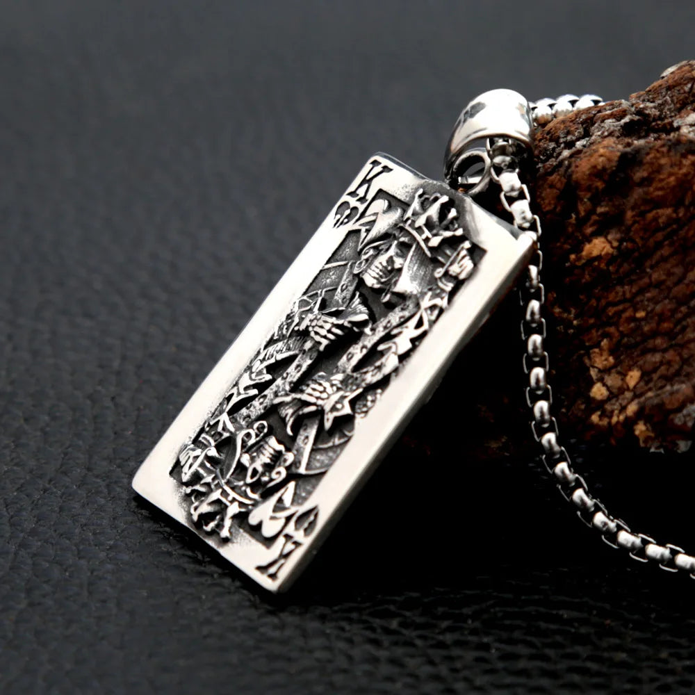 316L Stainless Steel Poker King Skull Pendant Necklace