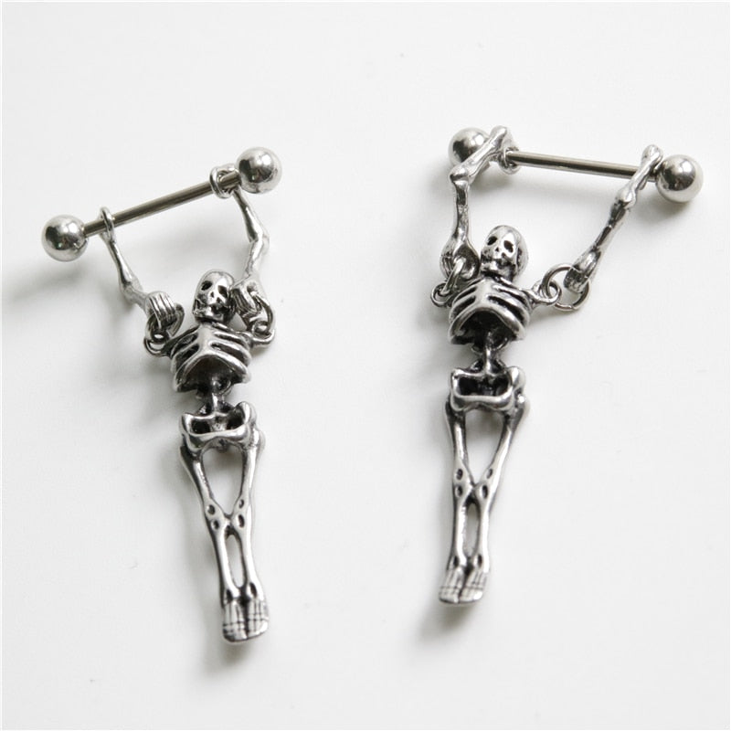 Trendy Punk Gothic Skull Earring - Stainless Steel Multi-Use Piercing. Badass skull earrings. Badass skull piercing. Badass skull jewelry. Badass skull accessories.