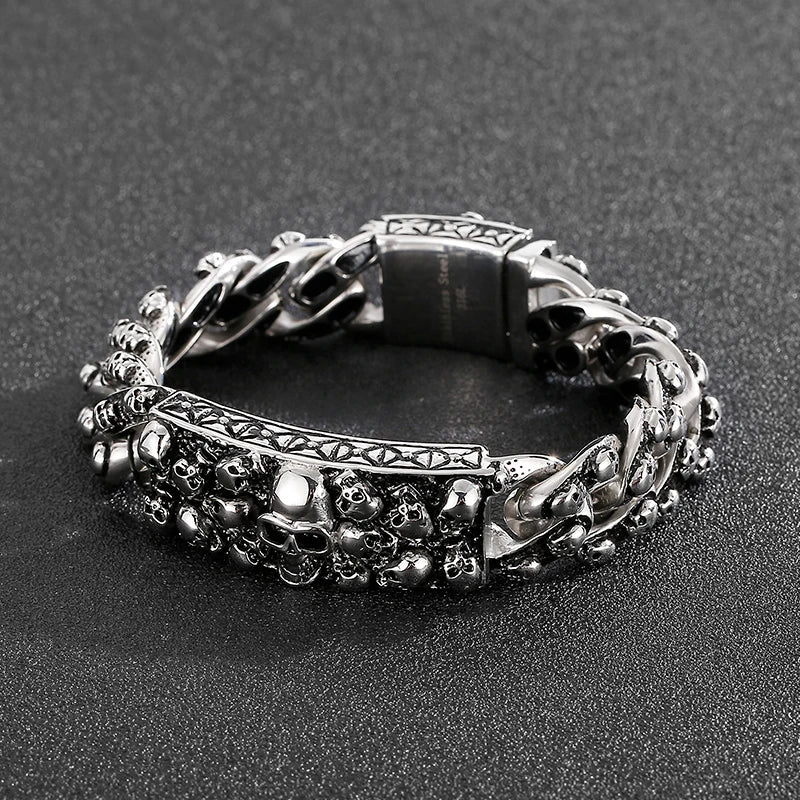 Punk Rock Stainless Steel Skull Men Bracelet Bangles. Badass gifts for badass. Badass birthday gifts. Badass Christmas gifts for badasses. Badass skull accessories. Valentine gifts for him. Anniversary gift for him. Anniversary gift for my badass husband. Badass Birthday gift for my badass boyfriend. Badass Birthday gift for my badass husband.