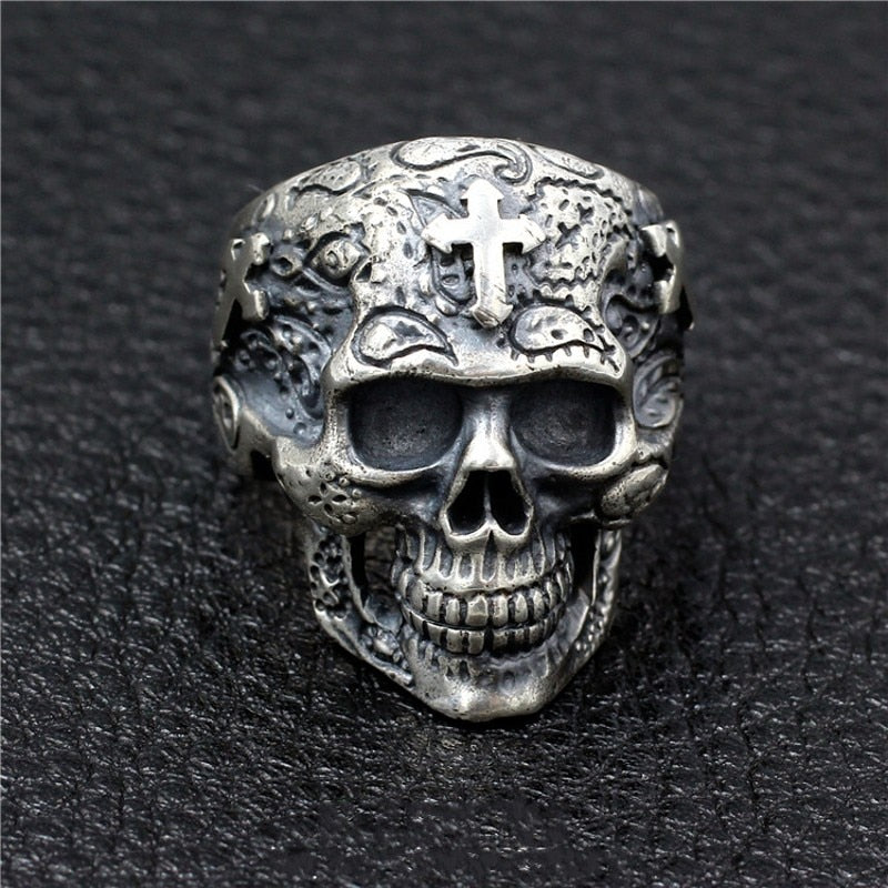 Domineering Skull Cross Ghost Head 925 Silver Handmade Ring. Badass skull rings. Skull rings for men and women. Badass skull jewelry. Badass biker jewelry. badass skull accessories. Valentine gifts for him. Anniversary gift for him. Anniversary gift for my badass husband. Badass Birthday gift for my badass boyfriend. Badass Birthday gift for my badass husband.