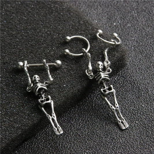 Trendy Punk Gothic Skull Earring - Stainless Steel Multi-Use Piercing. Badass skull earrings. Badass skull piercing. Badass skull jewelry. Badass skull accessories.