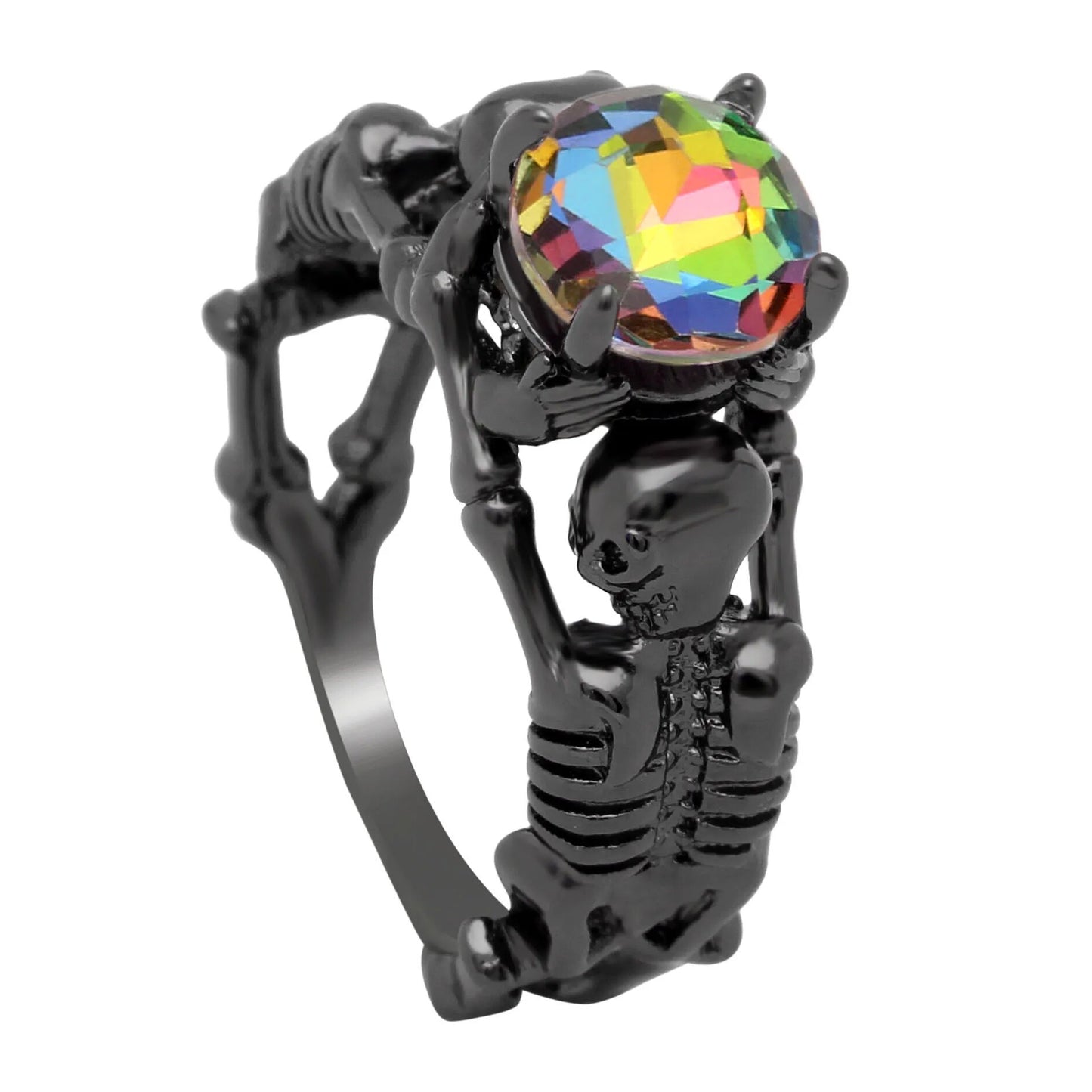 Black Ghost Evil Skull Skeleton Hand CZ Rings