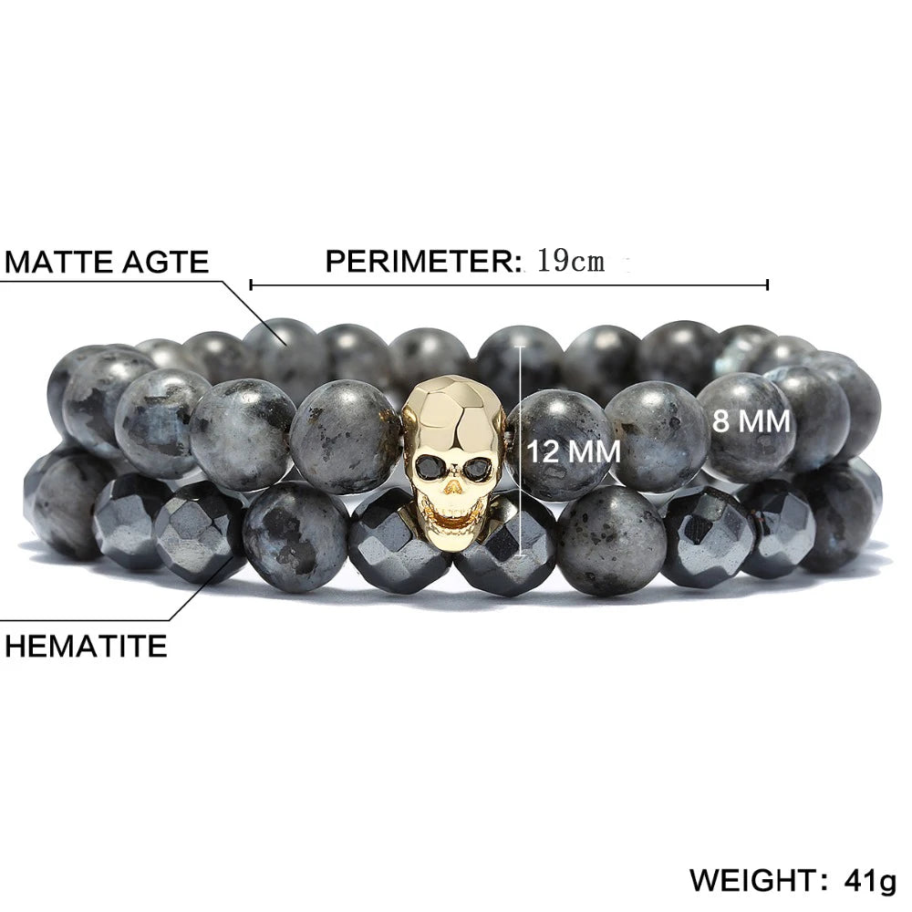 Geometric Hematite Skull Stretch Bracelet