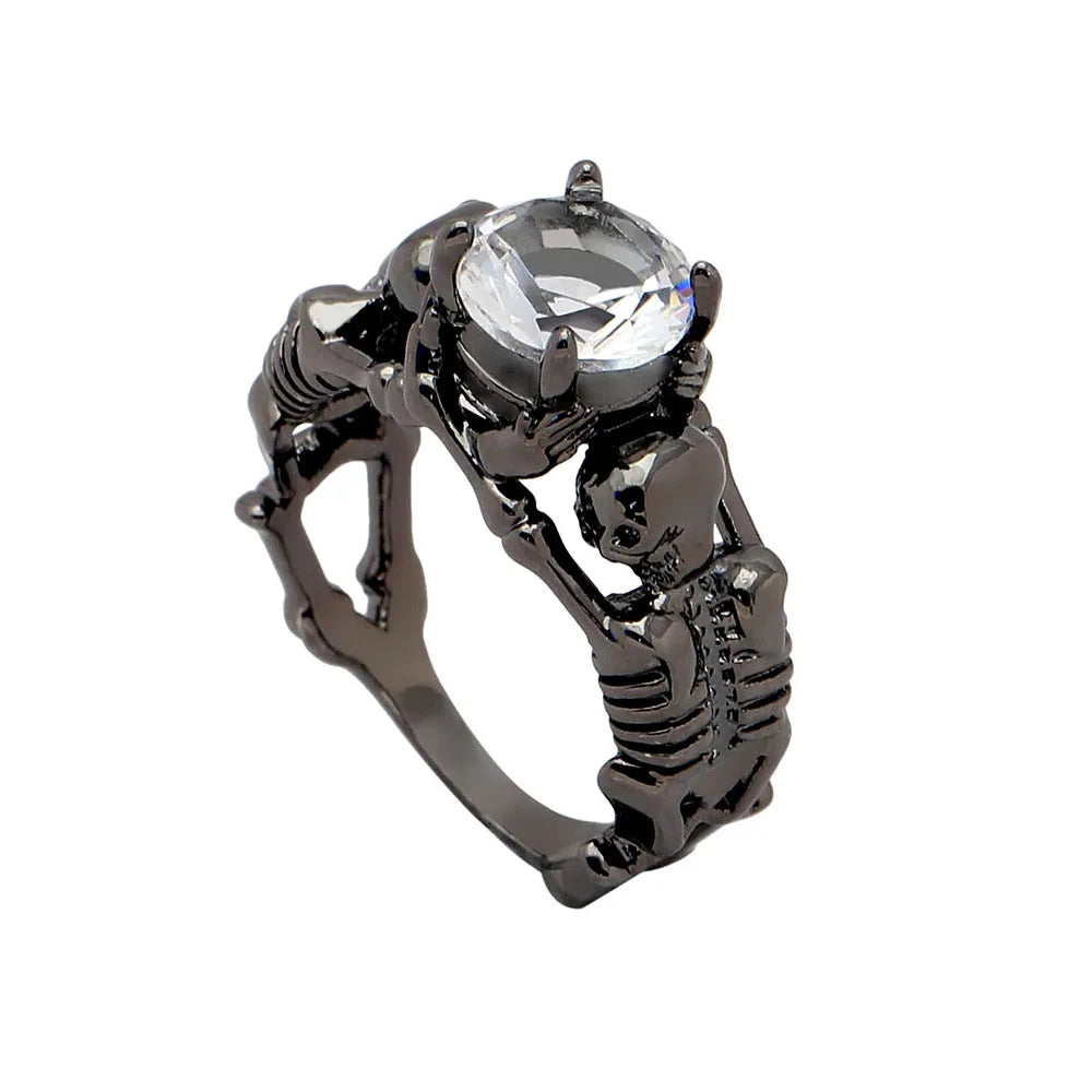 Black Ghost Evil Skull Skeleton Hand CZ Rings