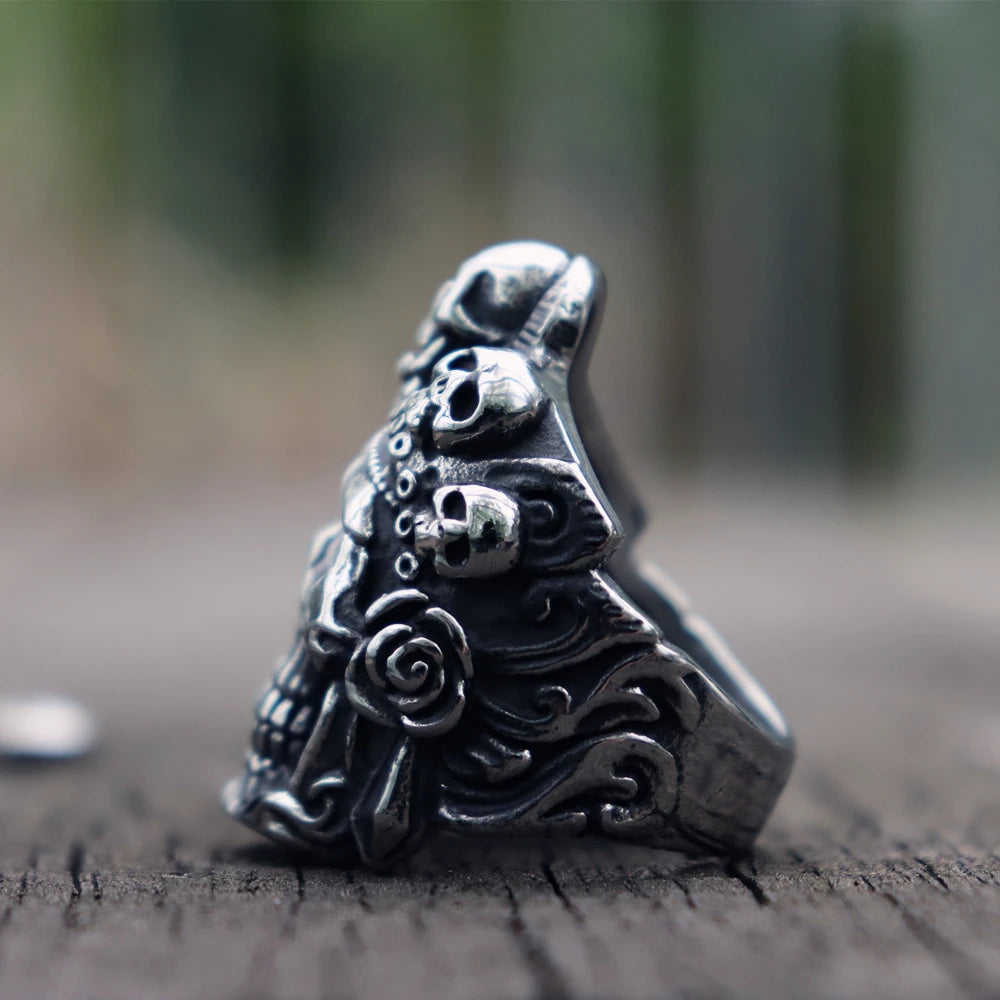 Titanium Steel Santa Muerte Death Skull Ring. Badass gifts for badass. Badass birthday gifts. Badass Christmas gifts for badasses. Badass biker skull ring. Badass Biker skull jewelry. Badass skull jewelry. Badass skull accessories. Valentine gifts for him. Anniversary gift for him. Anniversary gift for my badass husband. Badass Birthday gift for my badass boyfriend. Badass Birthday gift for my badass husband.