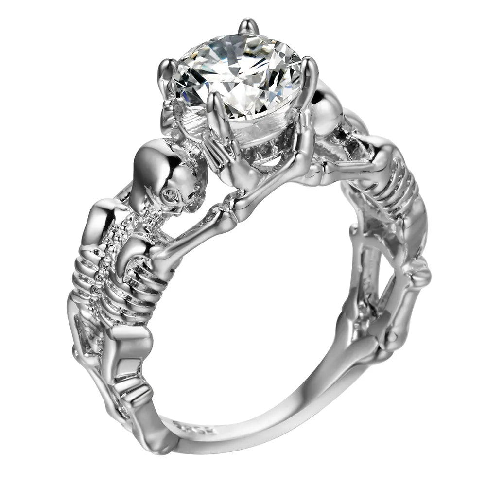 Black Ghost Evil Skull Skeleton Hand CZ Rings