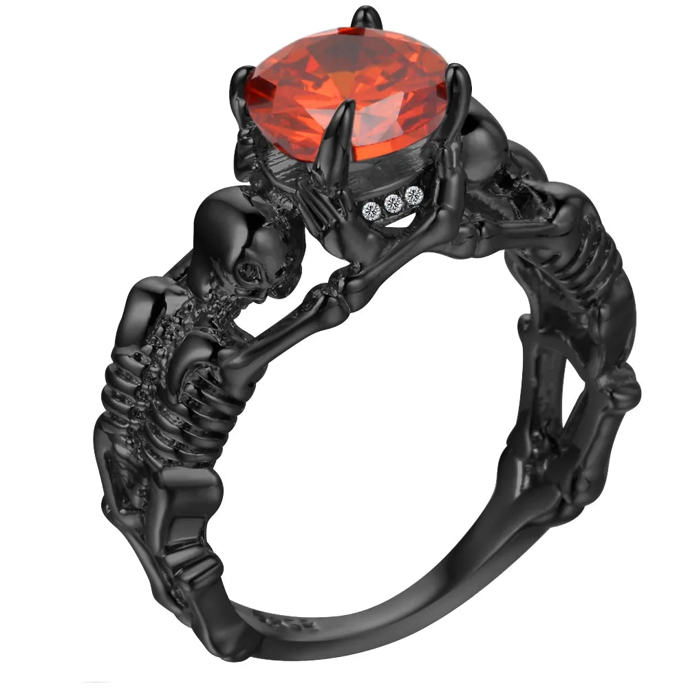 Black Ghost Evil Skull Skeleton Hand CZ Rings