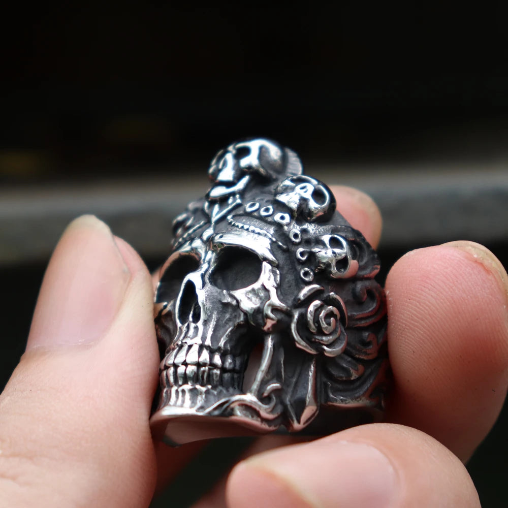 Titanium Steel Santa Muerte Death Skull Ring. Badass gifts for badass. Badass birthday gifts. Badass Christmas gifts for badasses. Badass biker skull ring. Badass Biker skull jewelry. Badass skull jewelry. Badass skull accessories. Valentine gifts for him. Anniversary gift for him. Anniversary gift for my badass husband. Badass Birthday gift for my badass boyfriend. Badass Birthday gift for my badass husband.