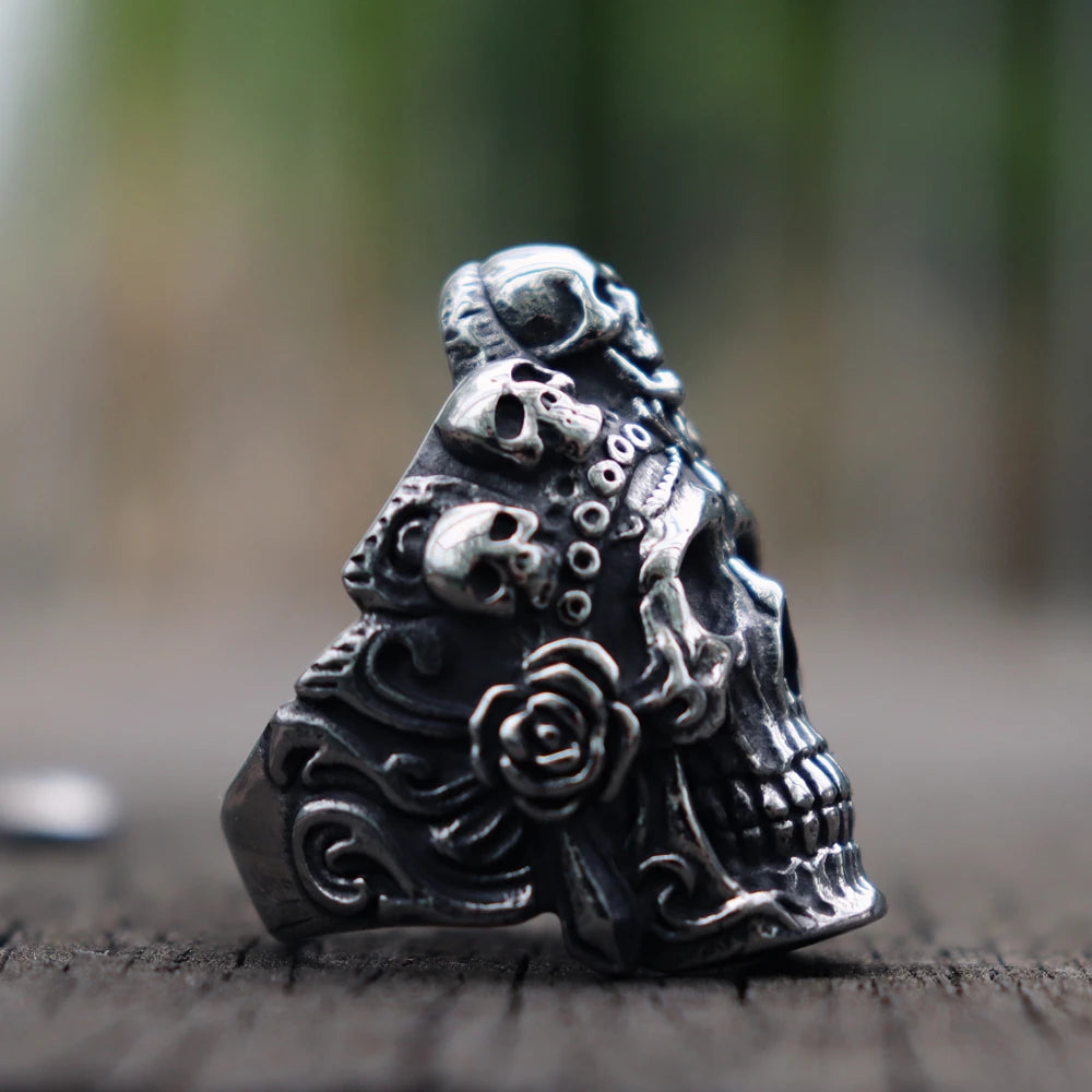 Titanium Steel Santa Muerte Death Skull Ring. Badass gifts for badass. Badass birthday gifts. Badass Christmas gifts for badasses. Badass biker skull ring. Badass Biker skull jewelry. Badass skull jewelry. Badass skull accessories. Valentine gifts for him. Anniversary gift for him. Anniversary gift for my badass husband. Badass Birthday gift for my badass boyfriend. Badass Birthday gift for my badass husband.