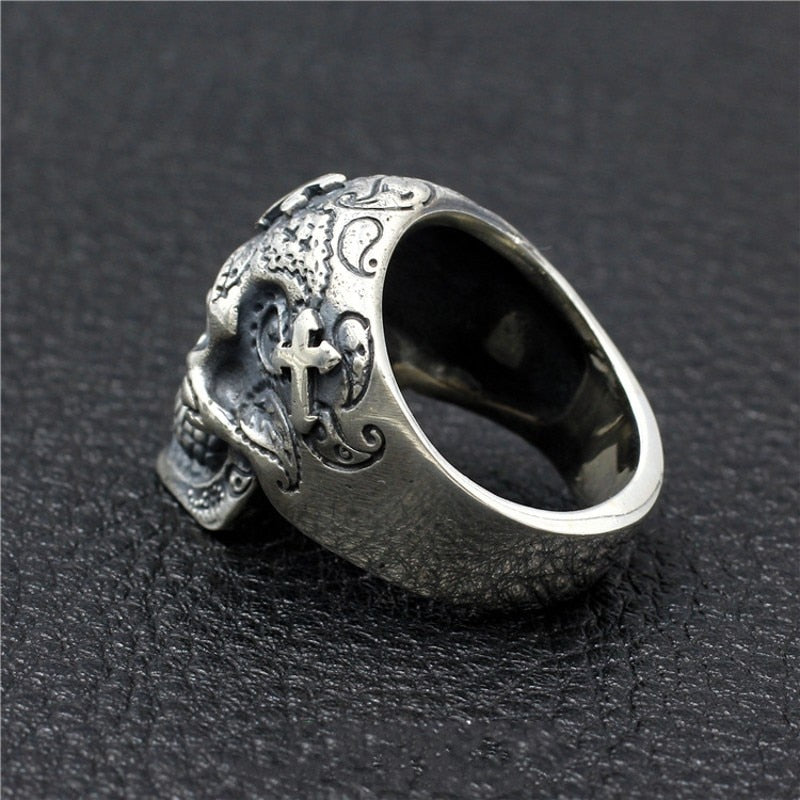 Domineering Skull Cross Ghost Head 925 Silver Handmade Ring. Badass skull rings. Skull rings for men and women. Badass skull jewelry. Badass biker jewelry. badass skull accessories. Valentine gifts for him. Anniversary gift for him. Anniversary gift for my badass husband. Badass Birthday gift for my badass boyfriend. Badass Birthday gift for my badass husband.