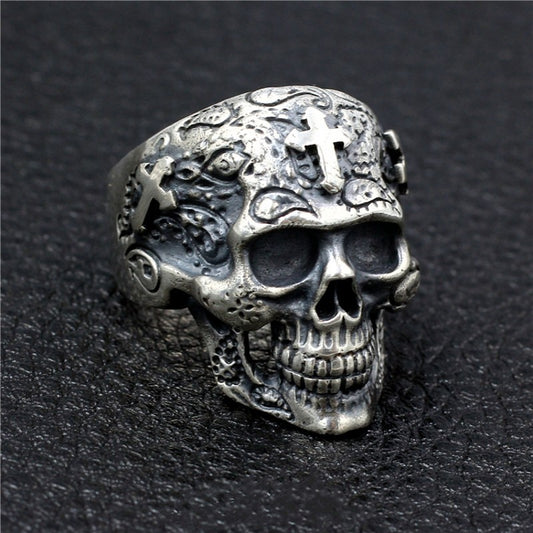 Domineering Skull Cross Ghost Head 925 Silver Handmade Ring. Badass skull rings. Skull rings for men and women. Badass skull jewelry. Badass biker jewelry. badass skull accessories. Valentine gifts for him. Anniversary gift for him. Anniversary gift for my badass husband. Badass Birthday gift for my badass boyfriend. Badass Birthday gift for my badass husband. 