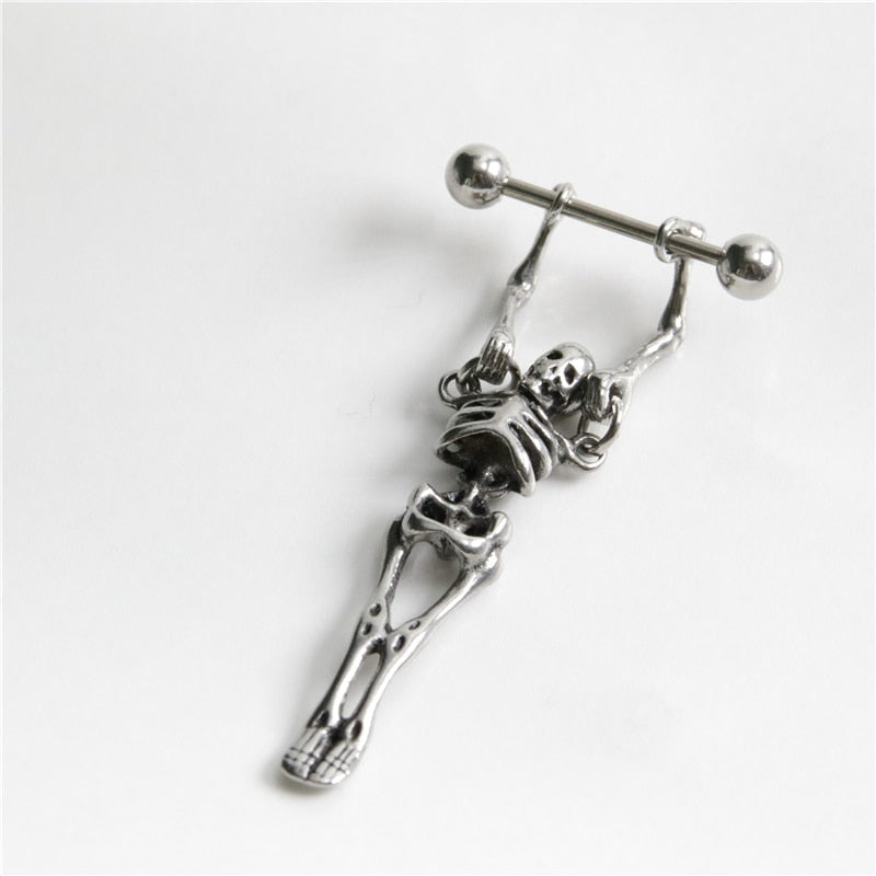 Trendy Punk Gothic Skull Earring - Stainless Steel Multi-Use Piercing. Badass skull earrings. Badass skull piercing. Badass skull jewelry. Badass skull accessories.
