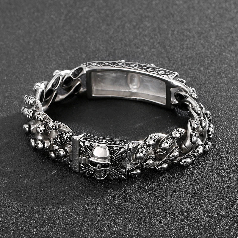 Punk Rock Stainless Steel Skull Men Bracelet Bangles. Badass gifts for badass. Badass birthday gifts. Badass Christmas gifts for badasses. Badass skull accessories. Valentine gifts for him. Anniversary gift for him. Anniversary gift for my badass husband. Badass Birthday gift for my badass boyfriend. Badass Birthday gift for my badass husband.