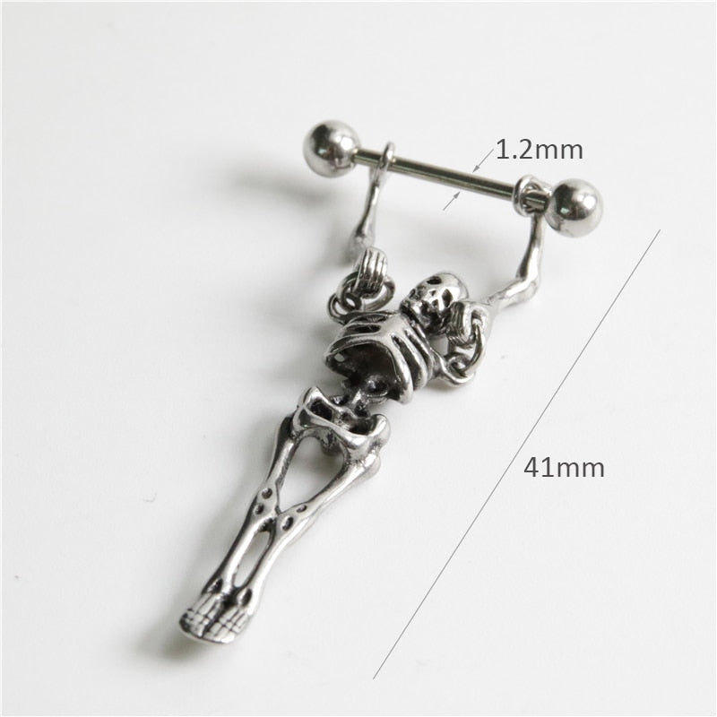 Trendy Punk Gothic Skull Earring - Stainless Steel Multi-Use Piercing. Badass skull earrings. Badass skull piercing. Badass skull jewelry. Badass skull accessories.