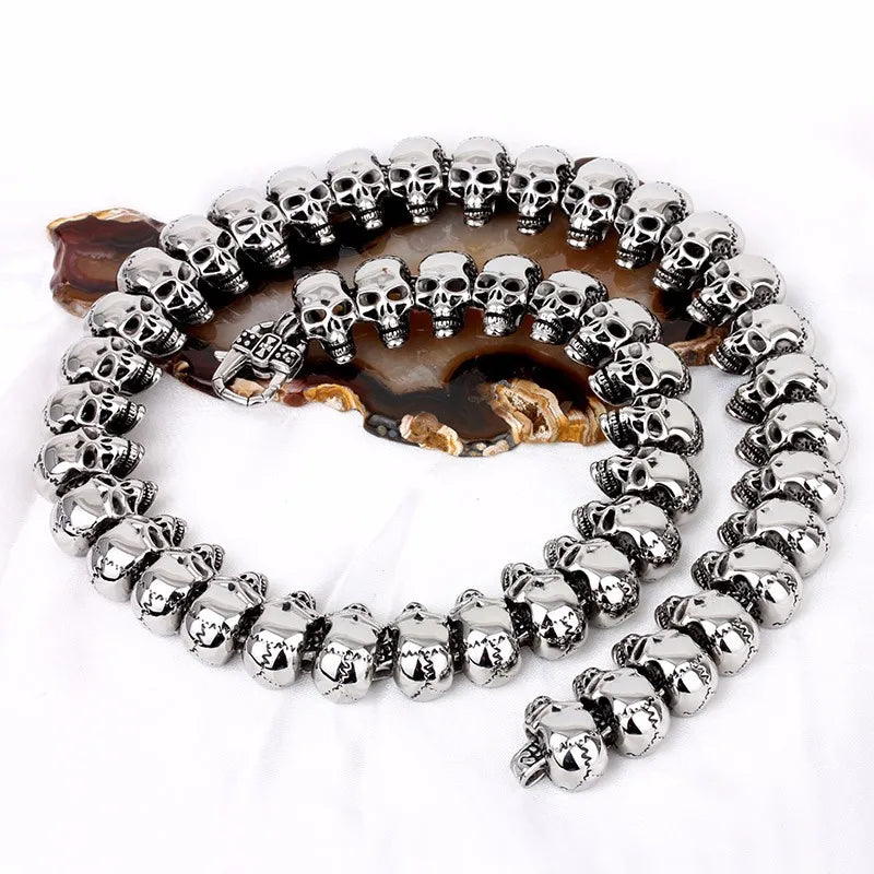 316 Stainless Steel Skull Charm Statement Necklace. Badass skull necklace. Badass gifts for badass. badass skull jewelry for bikers. Best gift for badass.