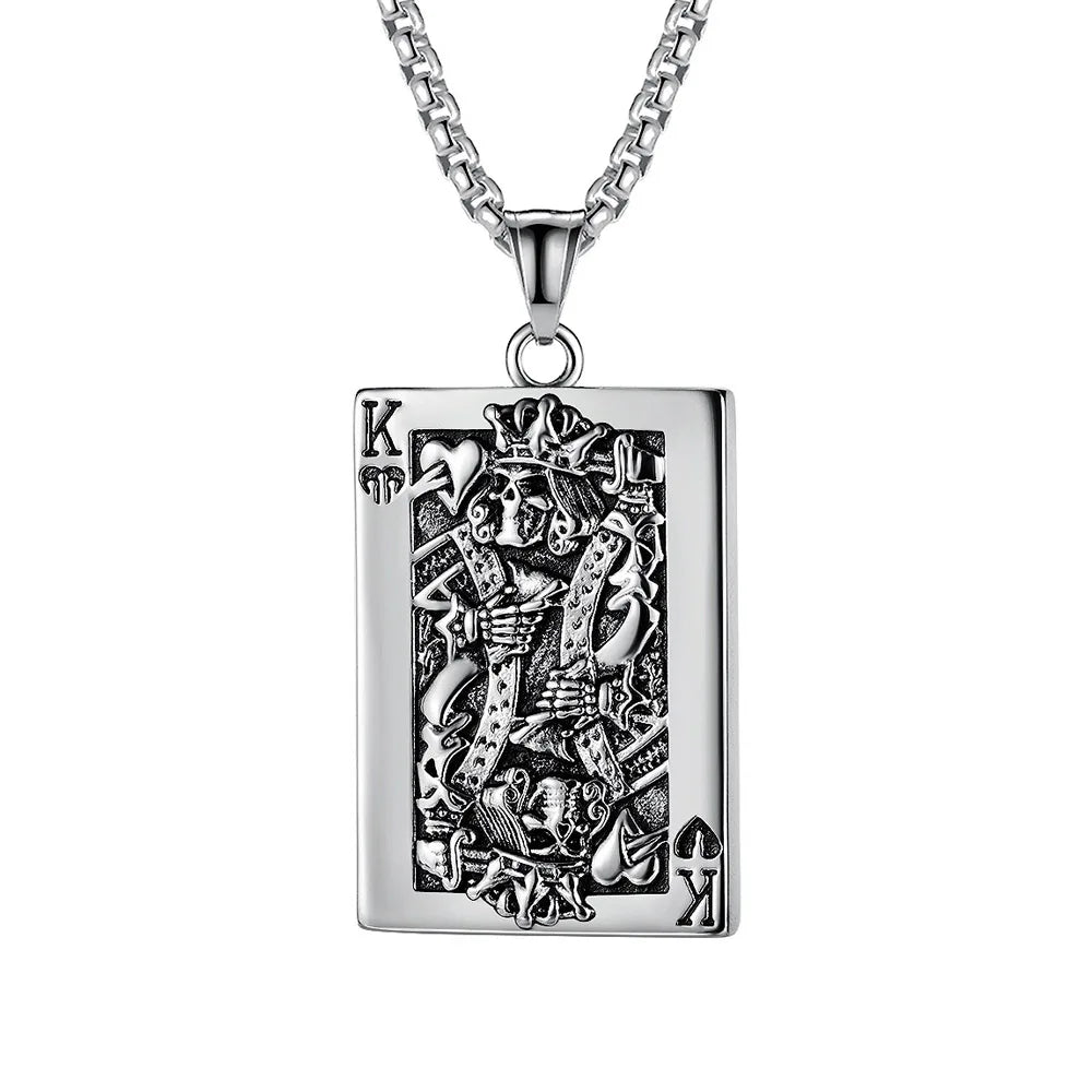 316L Stainless Steel Poker King Skull Pendant Necklace