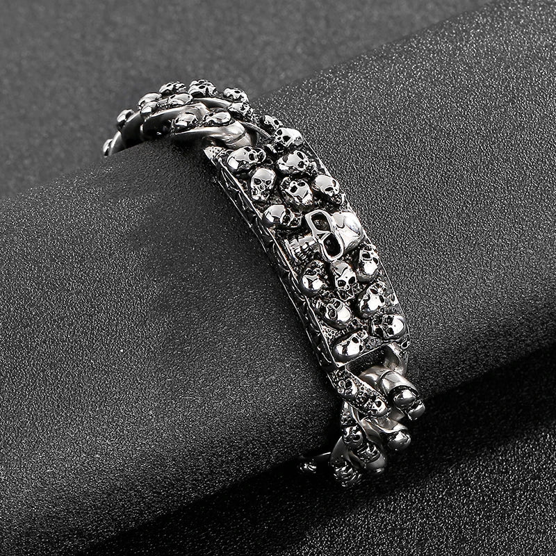 Punk Rock Stainless Steel Skull Men Bracelet Bangles. Badass gifts for badass. Badass birthday gifts. Badass Christmas gifts for badasses. Badass skull accessories. Valentine gifts for him. Anniversary gift for him. Anniversary gift for my badass husband. Badass Birthday gift for my badass boyfriend. Badass Birthday gift for my badass husband.