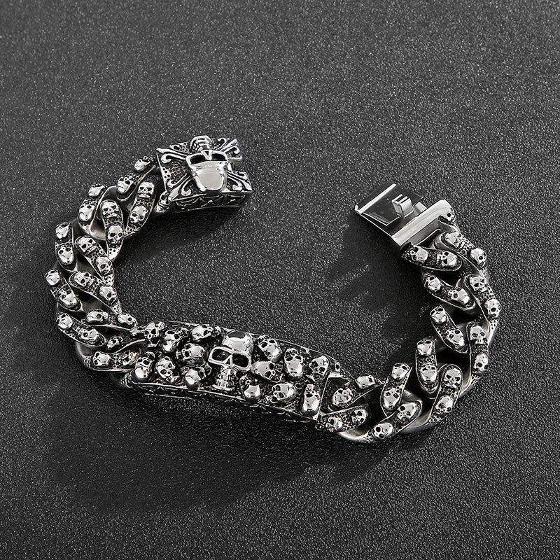 Punk Rock Stainless Steel Skull Men Bracelet Bangles. Badass gifts for badass. Badass birthday gifts. Badass Christmas gifts for badasses. Badass skull accessories. Valentine gifts for him. Anniversary gift for him. Anniversary gift for my badass husband. Badass Birthday gift for my badass boyfriend. Badass Birthday gift for my badass husband.