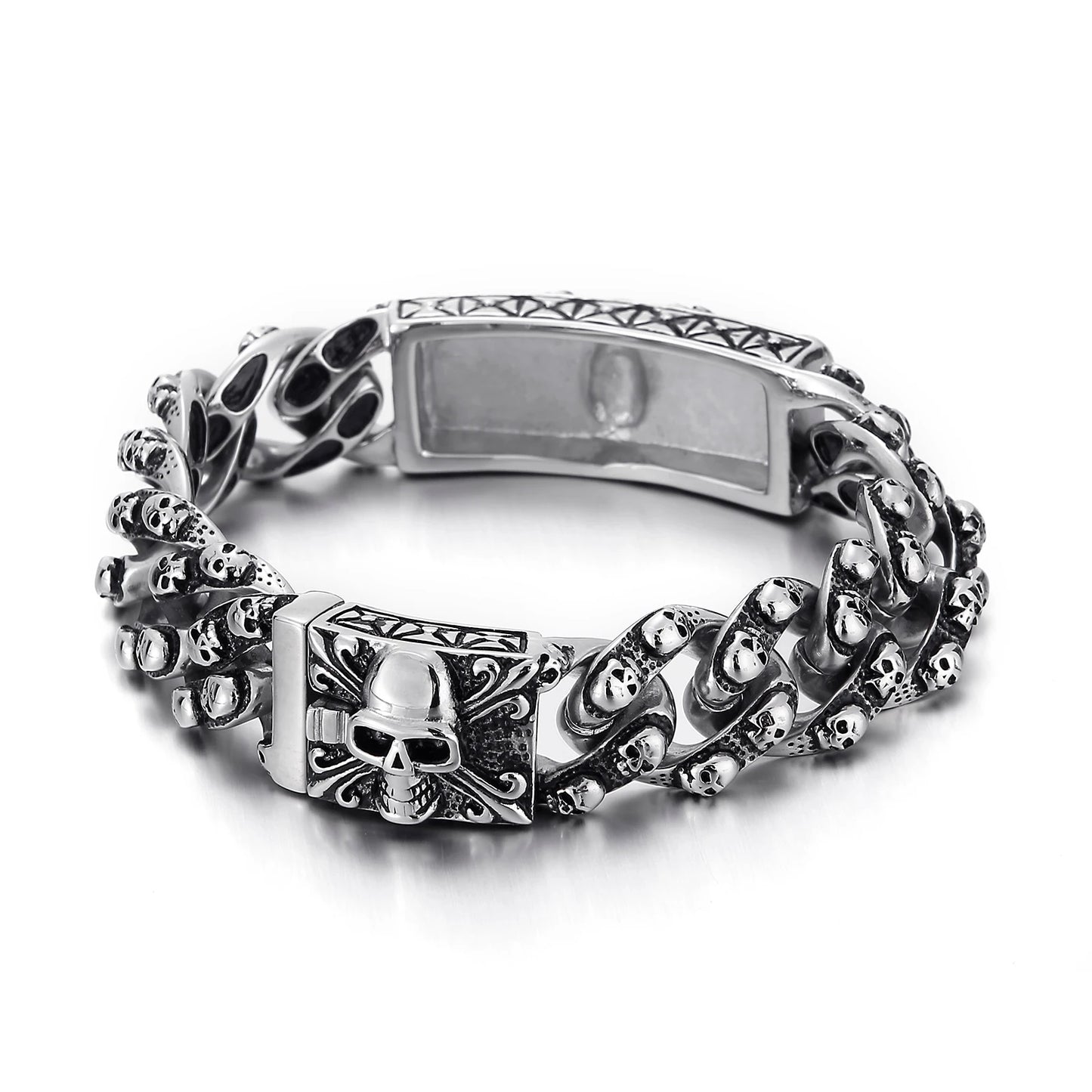 Punk Rock Stainless Steel Skull Men Bracelet Bangles. Badass gifts for badass. Badass birthday gifts. Badass Christmas gifts for badasses. Badass skull accessories. Valentine gifts for him. Anniversary gift for him. Anniversary gift for my badass husband. Badass Birthday gift for my badass boyfriend. Badass Birthday gift for my badass husband.