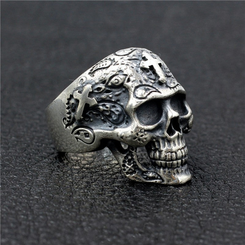 Domineering Skull Cross Ghost Head 925 Silver Handmade Ring. Badass skull rings. Skull rings for men and women. Badass skull jewelry. Badass biker jewelry. badass skull accessories. Valentine gifts for him. Anniversary gift for him. Anniversary gift for my badass husband. Badass Birthday gift for my badass boyfriend. Badass Birthday gift for my badass husband.