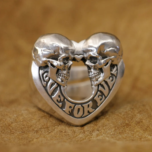 Love Forever Skulls Heart Ring 925 Sterling Silver for Men and Women. Badass gifts for her. Badass gothic birthday gifts. Unique Badass Christmas gifts for badasses. Badass biker skull earrings. Badass Biker skull jewelry. Badass skull jewelry. Badass skull accessories. Unique Valentine gifts for her. Unique Anniversary gift for her. Unique Anniversary gift for my badass husband. Unique Badass Birthday gift for my badass girlfriend. Badass Birthday gift for my badass wife.Unique Badass birthday gifts. Uniqu