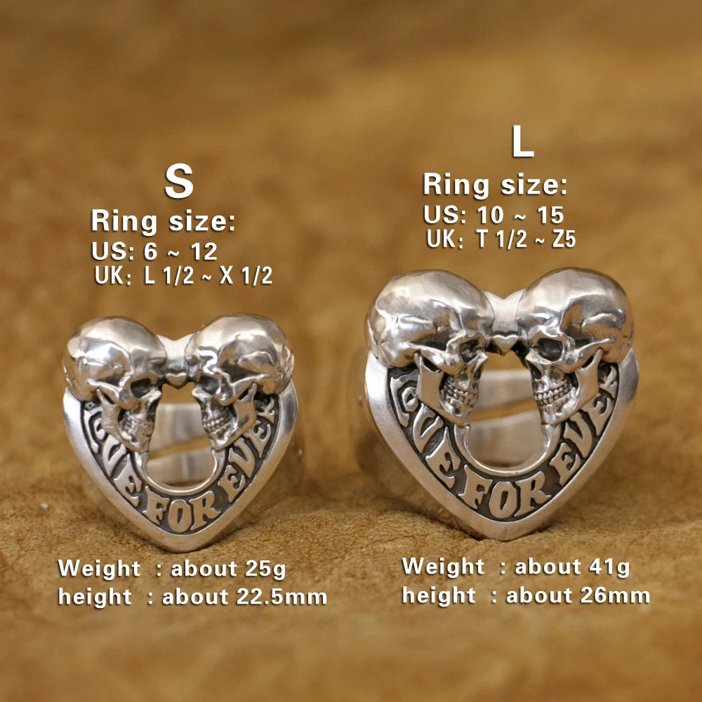 Love Forever Skulls Heart Ring 925 Sterling Silver for Men and Women. Badass gifts for her. Badass gothic birthday gifts. Unique Badass Christmas gifts for badasses. Badass biker skull earrings. Badass Biker skull jewelry. Badass skull jewelry. Badass skull accessories. Unique Valentine gifts for her. Unique Anniversary gift for her. Unique Anniversary gift for my badass husband. Unique Badass Birthday gift for my badass girlfriend. Badass Birthday gift for my badass wife.Unique Badass birthday gifts. Uniqu