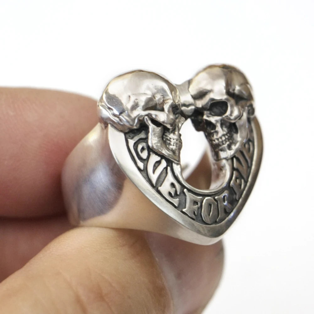 Love Forever Skulls Heart Ring 925 Sterling Silver for Men and Women. Badass gifts for her. Badass gothic birthday gifts. Unique Badass Christmas gifts for badasses. Badass biker skull earrings. Badass Biker skull jewelry. Badass skull jewelry. Badass skull accessories. Unique Valentine gifts for her. Unique Anniversary gift for her. Unique Anniversary gift for my badass husband. Unique Badass Birthday gift for my badass girlfriend. Badass Birthday gift for my badass wife.Unique Badass birthday gifts. Uniqu