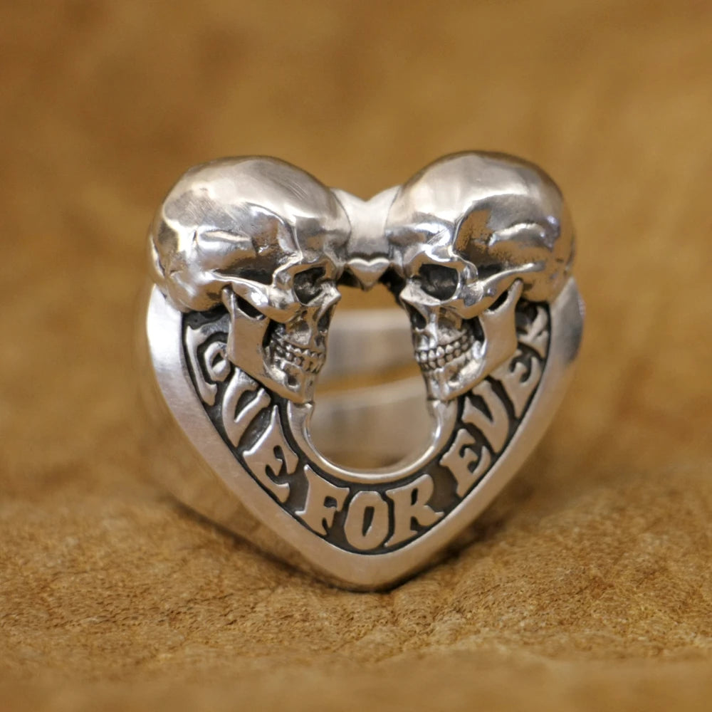 Love Forever Skulls Heart Ring 925 Sterling Silver for Men and Women. Badass gifts for her. Badass gothic birthday gifts. Unique Badass Christmas gifts for badasses. Badass biker skull earrings. Badass Biker skull jewelry. Badass skull jewelry. Badass skull accessories. Unique Valentine gifts for her. Unique Anniversary gift for her. Unique Anniversary gift for my badass husband. Unique Badass Birthday gift for my badass girlfriend. Badass Birthday gift for my badass wife.Unique Badass birthday gifts. Uniqu