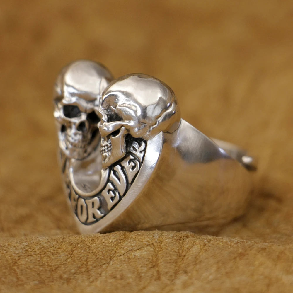 Love Forever Skulls Heart Ring 925 Sterling Silver for Men and Women. Badass gifts for her. Badass gothic birthday gifts. Unique Badass Christmas gifts for badasses. Badass biker skull earrings. Badass Biker skull jewelry. Badass skull jewelry. Badass skull accessories. Unique Valentine gifts for her. Unique Anniversary gift for her. Unique Anniversary gift for my badass husband. Unique Badass Birthday gift for my badass girlfriend. Badass Birthday gift for my badass wife.Unique Badass birthday gifts. Uniqu