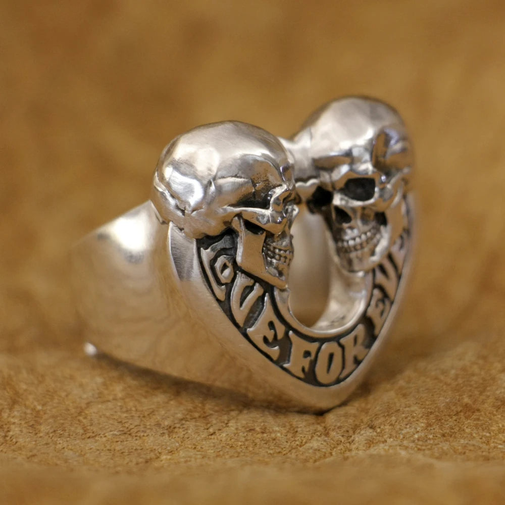 Love Forever Skulls Heart Ring 925 Sterling Silver for Men and Women. Badass gifts for her. Badass gothic birthday gifts. Unique Badass Christmas gifts for badasses. Badass biker skull earrings. Badass Biker skull jewelry. Badass skull jewelry. Badass skull accessories. Unique Valentine gifts for her. Unique Anniversary gift for her. Unique Anniversary gift for my badass husband. Unique Badass Birthday gift for my badass girlfriend. Badass Birthday gift for my badass wife.Unique Badass birthday gifts. Uniqu