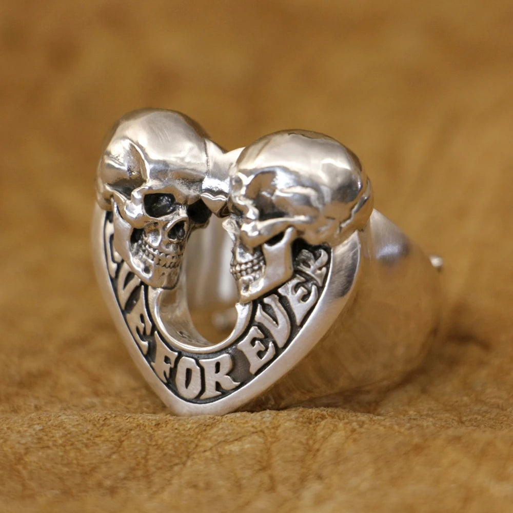Love Forever Skulls Heart Ring 925 Sterling Silver for Men and Women. Badass gifts for her. Badass gothic birthday gifts. Unique Badass Christmas gifts for badasses. Badass biker skull earrings. Badass Biker skull jewelry. Badass skull jewelry. Badass skull accessories. Unique Valentine gifts for her. Unique Anniversary gift for her. Unique Anniversary gift for my badass husband. Unique Badass Birthday gift for my badass girlfriend. Badass Birthday gift for my badass wife.Unique Badass birthday gifts. Uniqu
