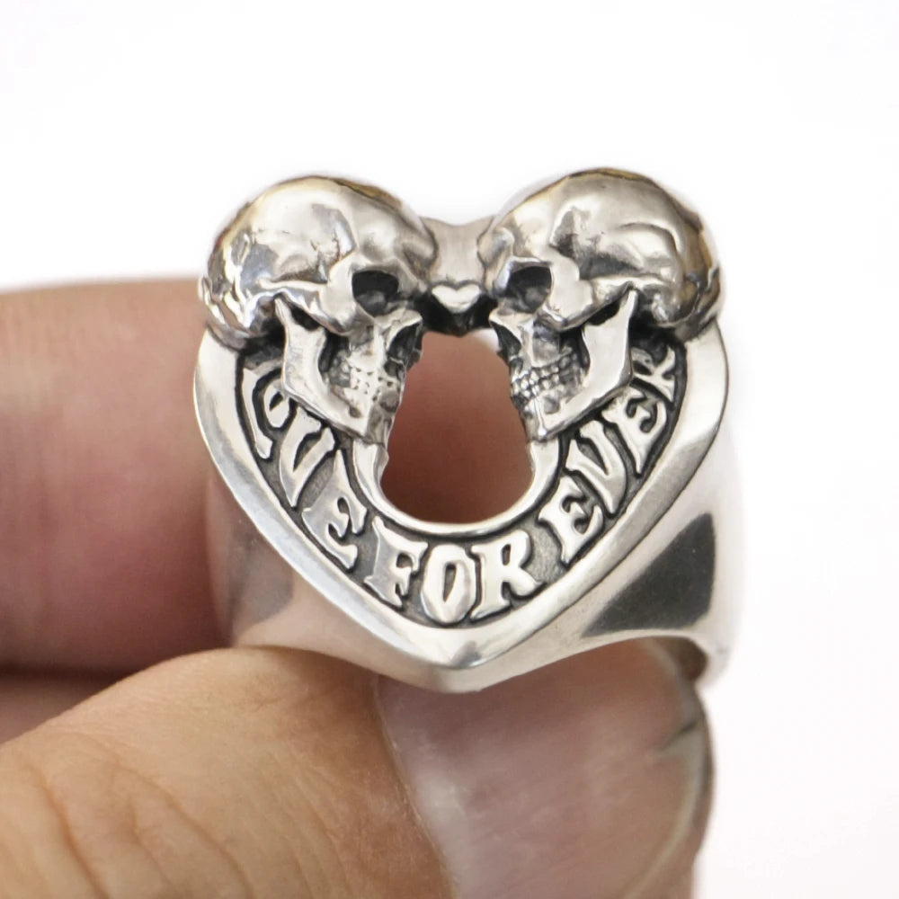 Love Forever Skulls Heart Ring 925 Sterling Silver for Men and Women. Badass gifts for her. Badass gothic birthday gifts. Unique Badass Christmas gifts for badasses. Badass biker skull earrings. Badass Biker skull jewelry. Badass skull jewelry. Badass skull accessories. Unique Valentine gifts for her. Unique Anniversary gift for her. Unique Anniversary gift for my badass husband. Unique Badass Birthday gift for my badass girlfriend. Badass Birthday gift for my badass wife.Unique Badass birthday gifts. Uniqu