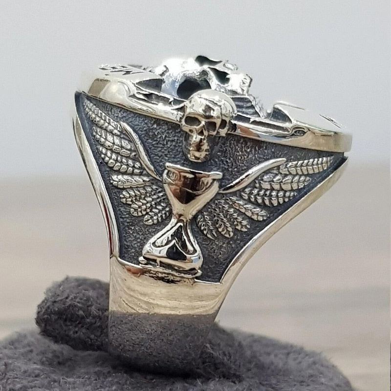 Memento Mori Gothic Biker Skull Rings. Badass biker skull ring. Badass skull rings. Skull rings for men. Badass skull jewelry. Badass biker jewelry. badass skull accessories.