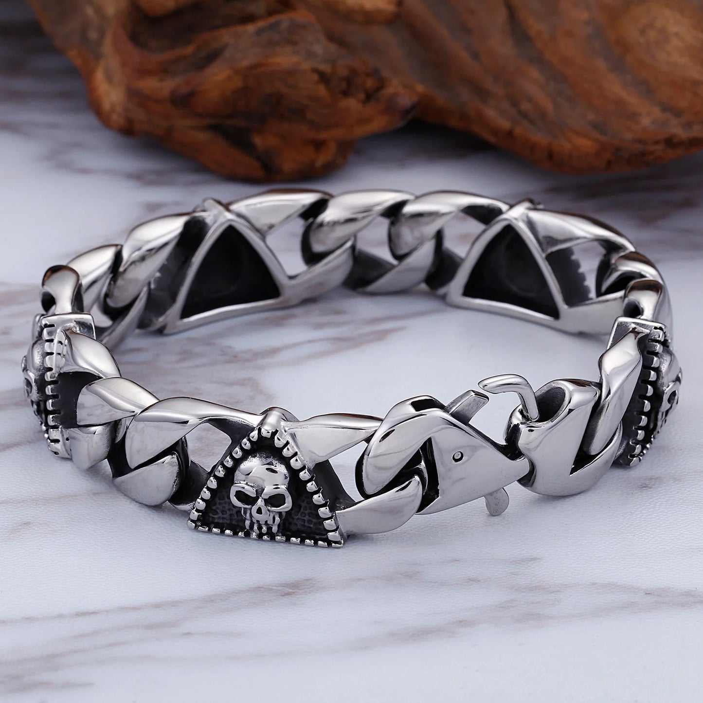 23cm Heavy Skull Head Men Bracelet