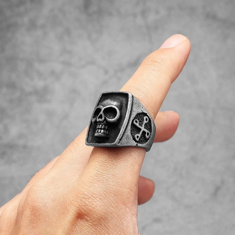 Gothic Vintage 316L Stainless Steel Convex Skull Ring. Badass gifts for badass. Badass birthday gifts. Badass Christmas gifts for badasses. Badass skull accessories. Valentine gifts for him. Anniversary gift for him. Anniversary gift for my badass husband. Badass Birthday gift for my badass boyfriend. Badass Birthday gift for my badass husband.