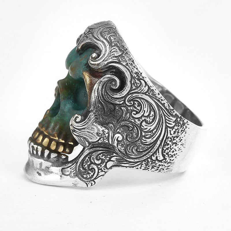 Handcrafted 925 Sterling Silver Vintage Luxury Skull Ring. Badass skull rings. Skull rings for men and women. Badass skull jewelry. Badass biker jewelry. badass skull accessories.