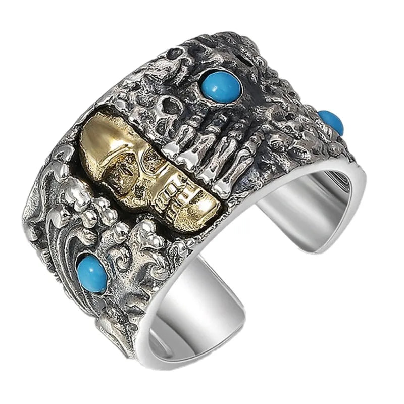 Adjustable Turquoise Skull Charm Sterling Silver Ring. Badass gifts for badass. Badass birthday gifts. Badass Christmas gifts for badasses. Badass skull accessories. Valentine gifts for him. Anniversary gift for him. Anniversary gift for my badass husband. Badass Birthday gift for my badass boyfriend. Badass Birthday gift for my badass husband.