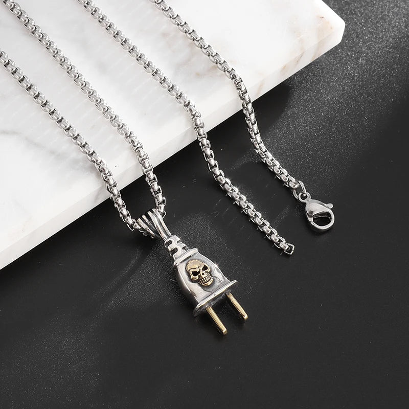 Retro Personality Plug Skull Pendant - Trendy Hip-Hop Sweater Chain Accessory. Badass skull pendant necklace. Badass skull pendant. badass skull jewelry. Badass skull accessories. Badass gift for him. Badass gift for her. Badass birthday gifts.