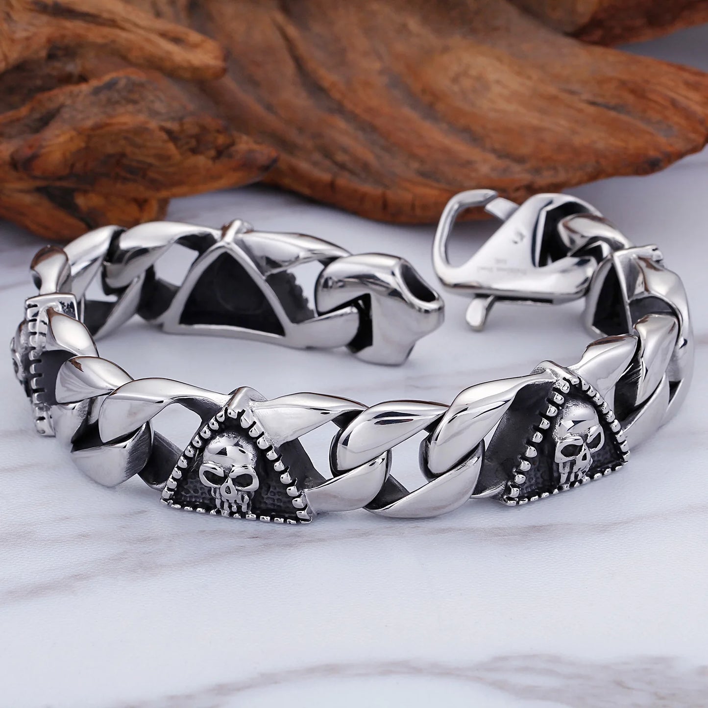 23cm Heavy Skull Head Men Bracelet