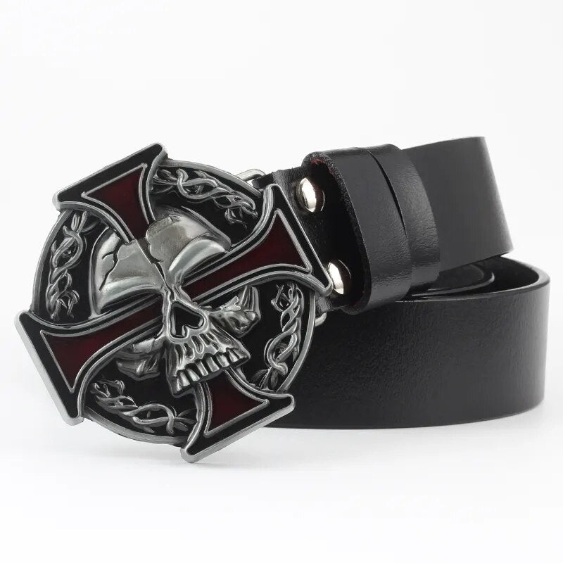 Novelty Crossbones Belt Heavy Metal Skull Face Buckle Skeleton Belts Dark Style Street Hip Hop Rock Waistband Accessories
